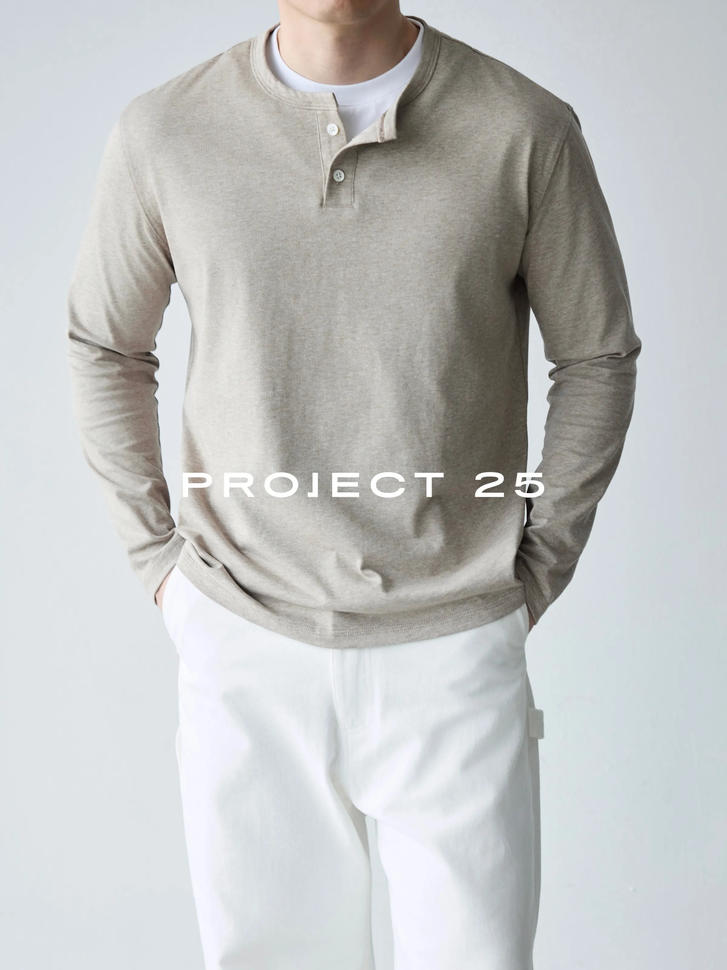 PROJECT 25 Men's Long-Staple Cotton Henley Faux Two-Piece Long-Sleeve Tee– Versatile Urban Commuter &