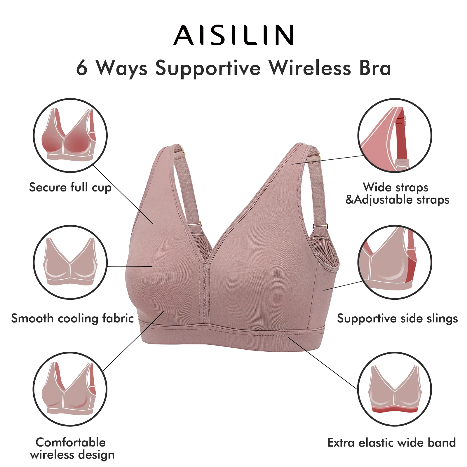 Women\'s Wireless Bra Support Plus Size Full Coverage Unlined Smooth Comfort Sleep Black Beige B C D DD E F G