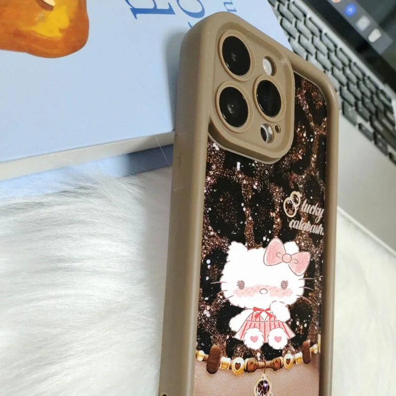 مرحبا كيتي ليوبارد طباعة القرع نمط جراب هاتف لابل آيفون 17 16 15 14 13 12 دائم جلخ الملمس الغطاء الواقي