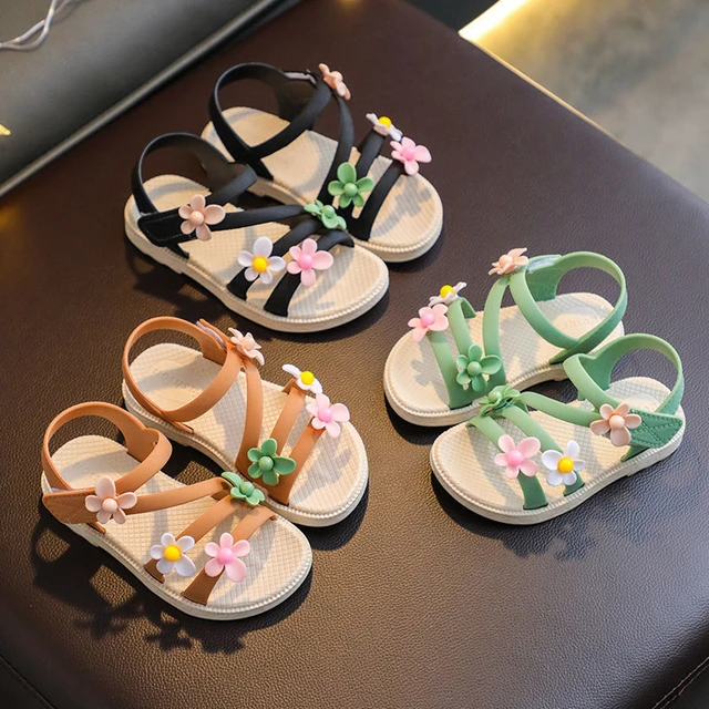 Summer Little Girls Sandals 2021 New Flower Simple Cute Pink Green Children Sandals Toddler Baby Soft Casual School Girl Shoes Sandals AliExpress