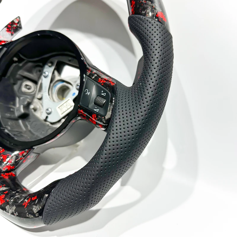 Red Forged Carbon Fiber Red Center Line DIY Custom Steering Wheel Compatible with Audi RS3 RS5 TTRS A4 RS4 RS5 A8 A3 RSQ3 A6 R8