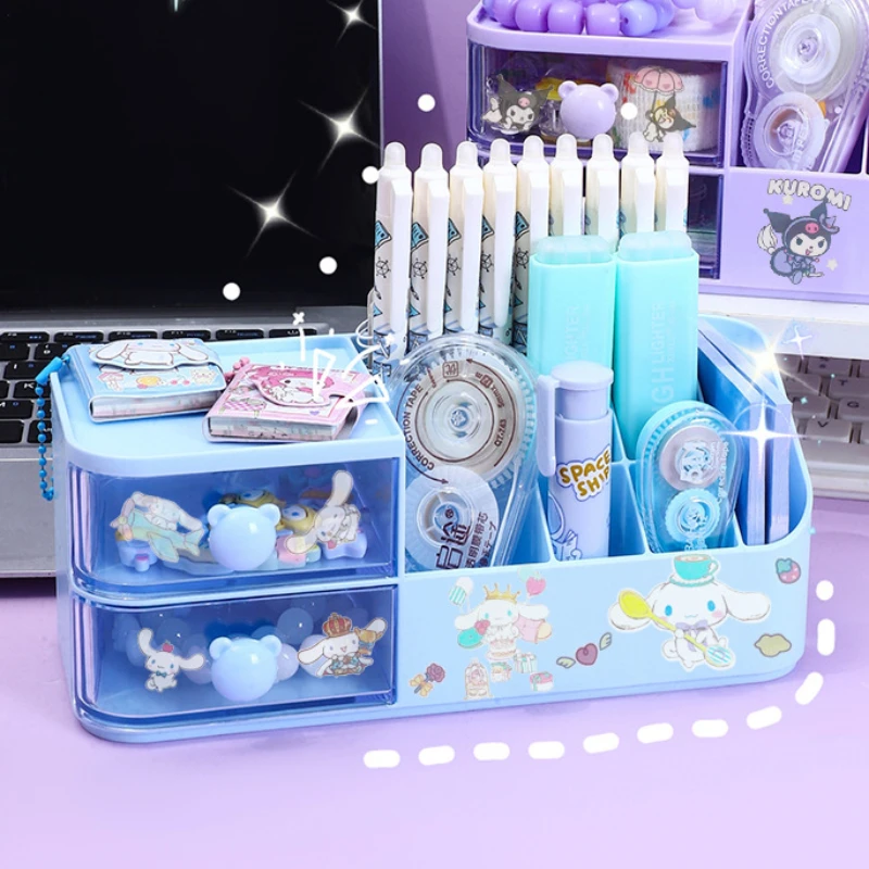 Cute Pen Holder Storage Box Organizer Drawer-type Desktop Stationery Storage Box Kawaii MINISO Kuromi Pen Storage Holder Stand