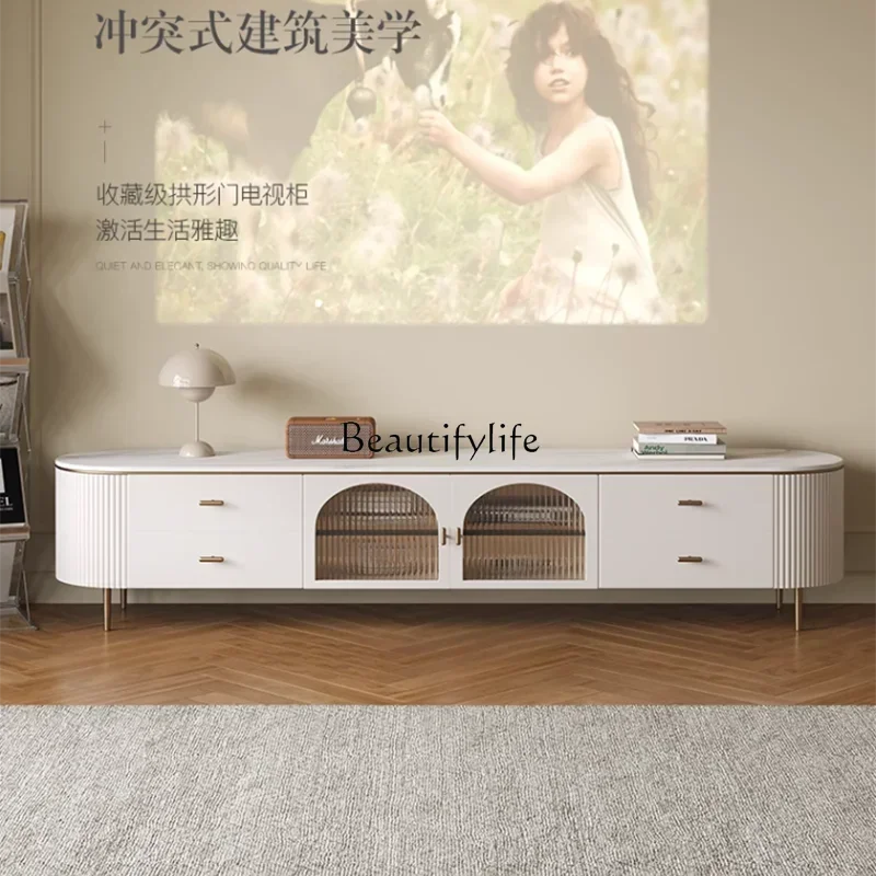 yj58 Combinazione di mobili TV con lastra di roccia di lusso francese leggera e semplice mobile TV in legno massello per soggiorno moderno