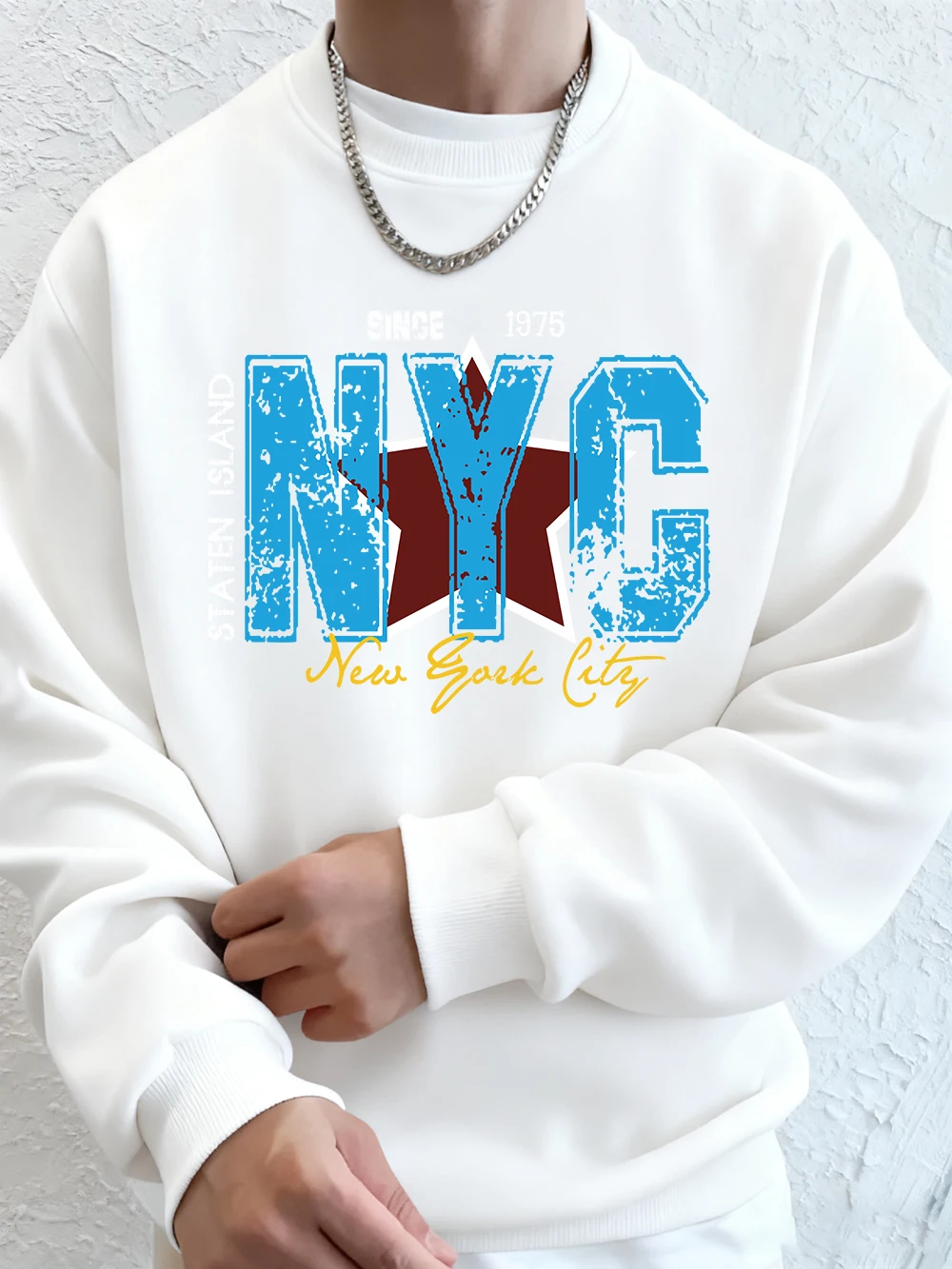 نيويورك مدينة الجزائر طباعة الرجال بلوزات الشتاء فضفاض هوديي الرياضة Crewneck الصوف الدافئة البلوز أساسيات الرجال الملابس