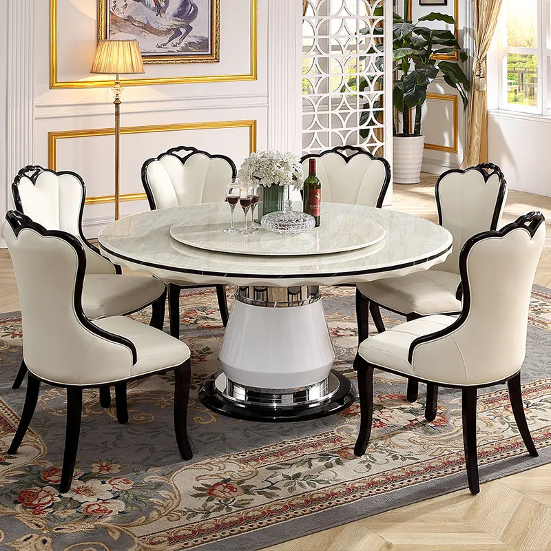 Modern Decorations Chairs Dining Table Set White Restaurant Round Dining Table Living Room Modern Esszimmertisch Furniture Home - zdjęcie 1
