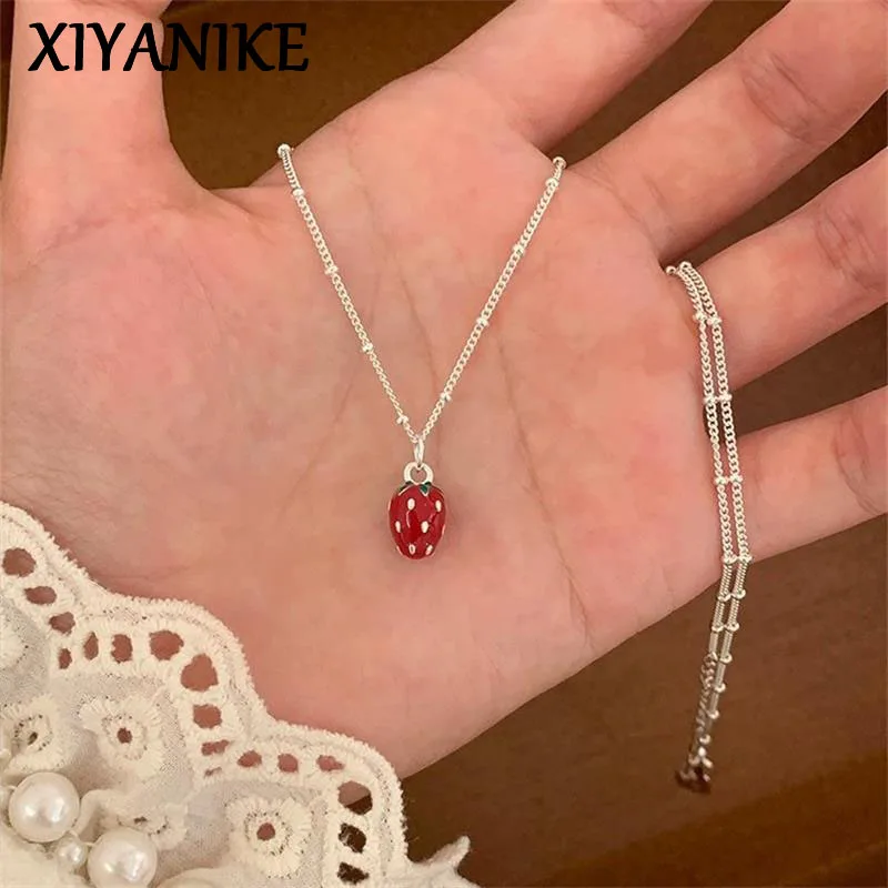 XIYANIKE Sweet Strawberry Pendant Necklaces For Women Girl Fashion New Clavicle Chain Jewelry Gift Party колье