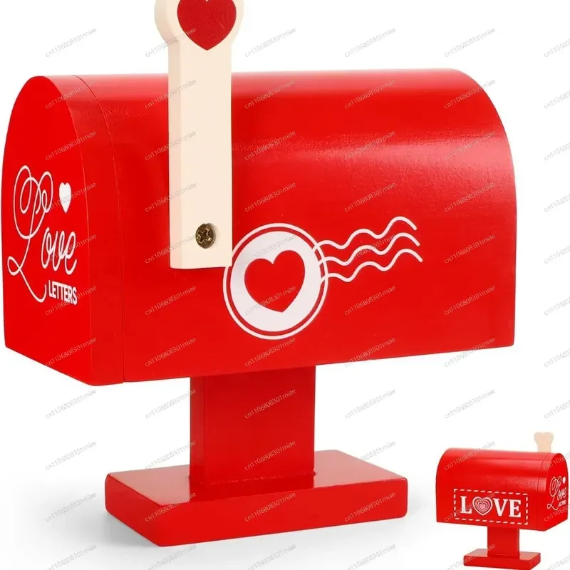 Mini Wooden Love Mailbox Red Envelope Message Box Valentine's Day Ornament Desktop Decor Gift
