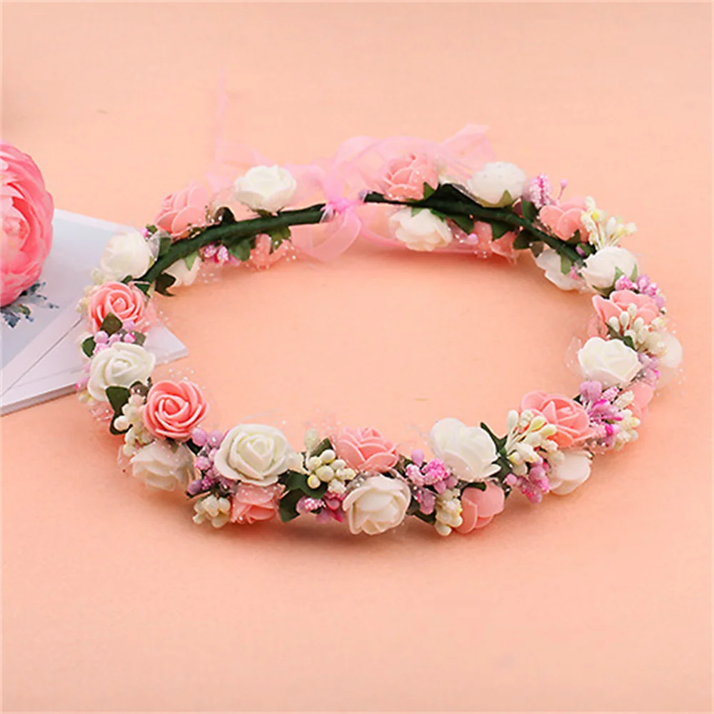 Women Beach Headband Floral Hair Lady Girls Bride Boho Flower Headband Floral Head Wreath Garlands Bohemia Beach Flower 13Colors