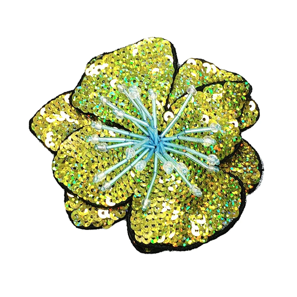 1 Piece 11x11cm, Sequins Flower Sew on Patch, DIY Applique, Clothes Decoration,  Blue, Pink, Green, 9Colours Available Glue-free