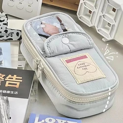 1Pc Lovely INS Japanese Retro Milk Blue Pencil Case Girls 3-inch Photo Card Pocket Pen Bag Stationery Organizer School Supplies