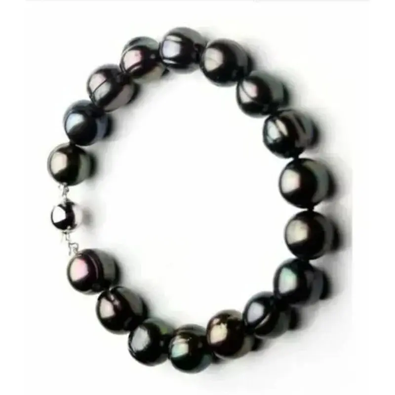 Massive AAA 12-11mm Tahitian Black Green Baroque Pearl Bracelet, Male and Female Couples Bracelet 7.5-8 Inches