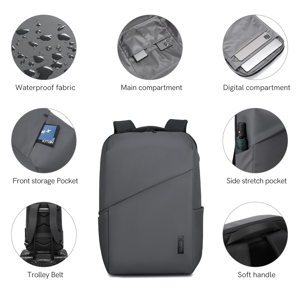 Kingsons zakelijke rugzak voor heren 15,6 inch 180 °   Open laptop 2025, nieuwe beknopte ontwerp waterdichte student jongens schooltas