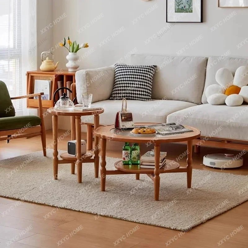 L solid wood coffee table small apartment living room, balcony table sofa side table