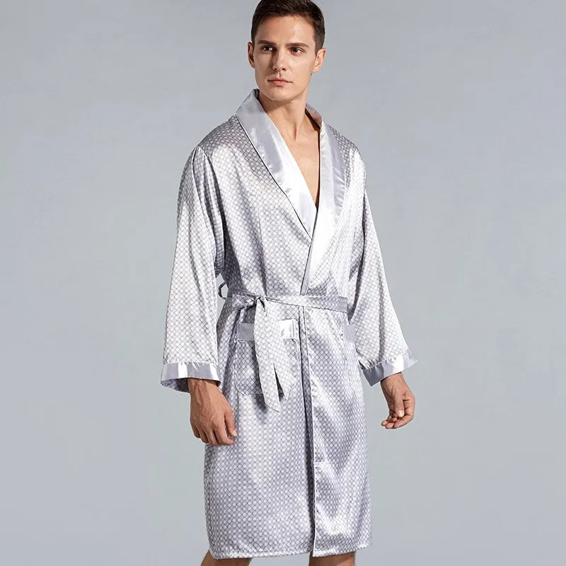 Nachtkleding Lrage Size 3XL-5XL Mannen Kimono Robe Gown Zomer Satijnen Badjas Gedrukt Nachtkleding Met Riem Revers Lounge Wear Nachtjapon