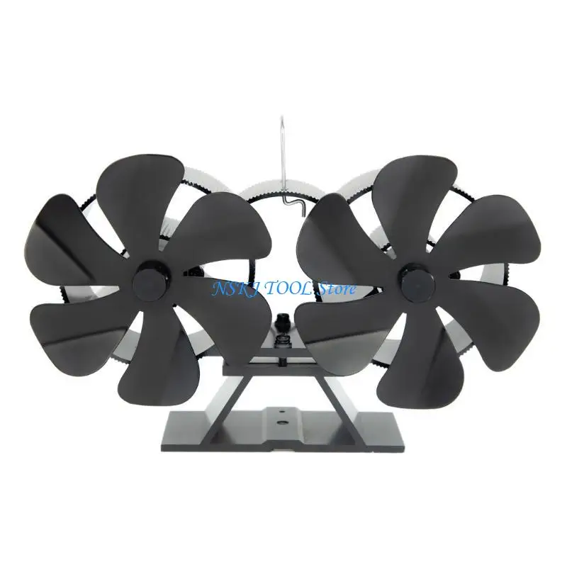 L8RC مروحة حرارة تعمل بالحرارة الكبيرة حجم الهواء 12 شفرة الموقد مروحة مزدوجة المحركات توزيع الحرارة السريعة غير الكهرباء