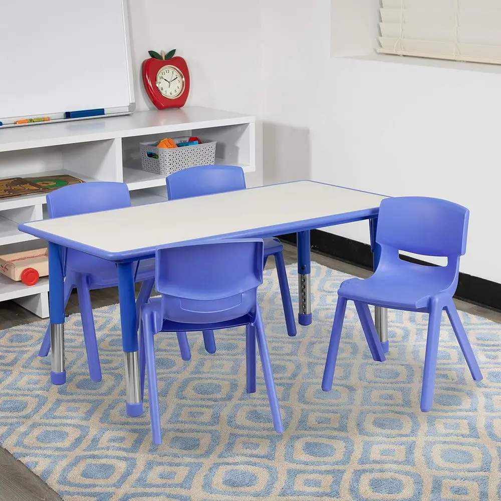 

23.625W x 47.25L Blue Plastic Activity Table with 4 Chairs