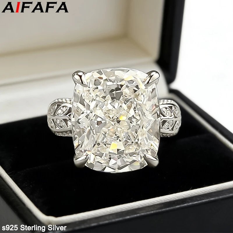 High Carbon Diamond s925 Sterling Silver Rings for Women Ice Flower Cut Big Stone 12*14mm Wedding Ring Fine Jewelry
