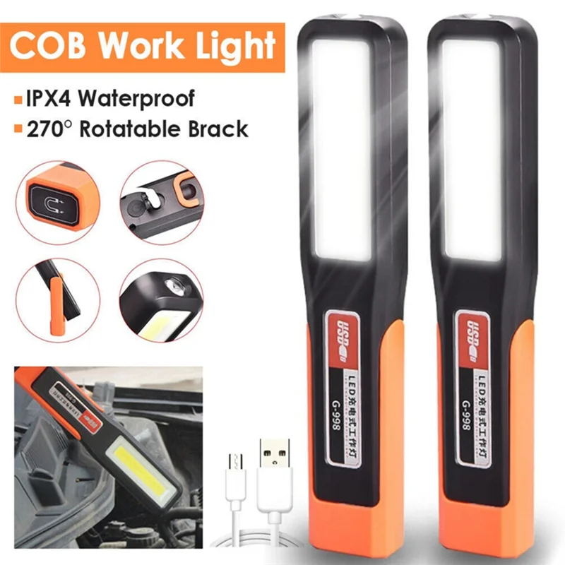 ABDJ-USB مصباح يدوي COB قابل لإعادة الشحن مع مصباح محمول بإضاءة مغناطيسية لإصلاح السيارات في حالات الطوارئ