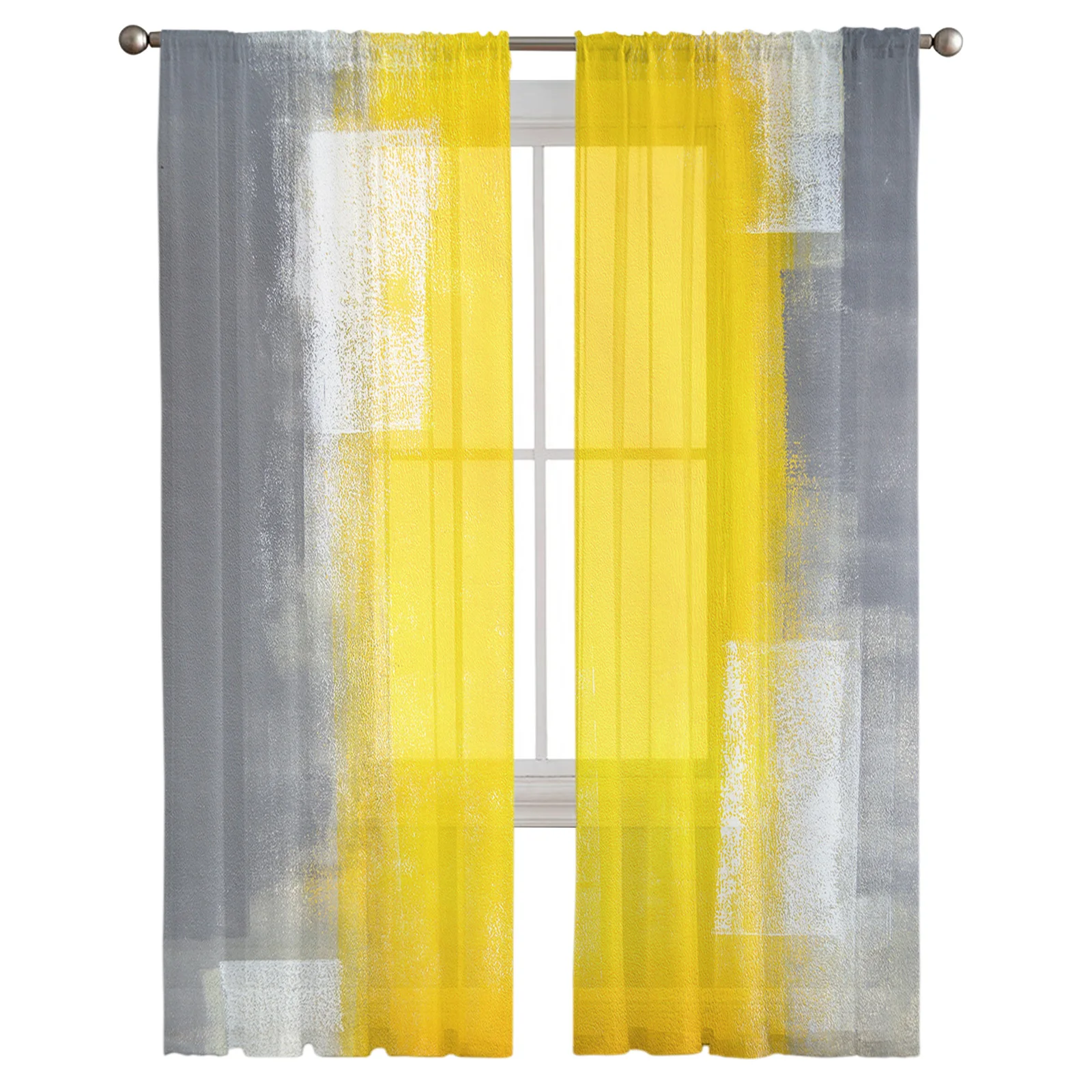 Yellow Gray Abstract Art Texture Tulle in Sheer Curtains for Living Room Bedroom Kitchen Window Treatment Chiffon Curtain Blinds