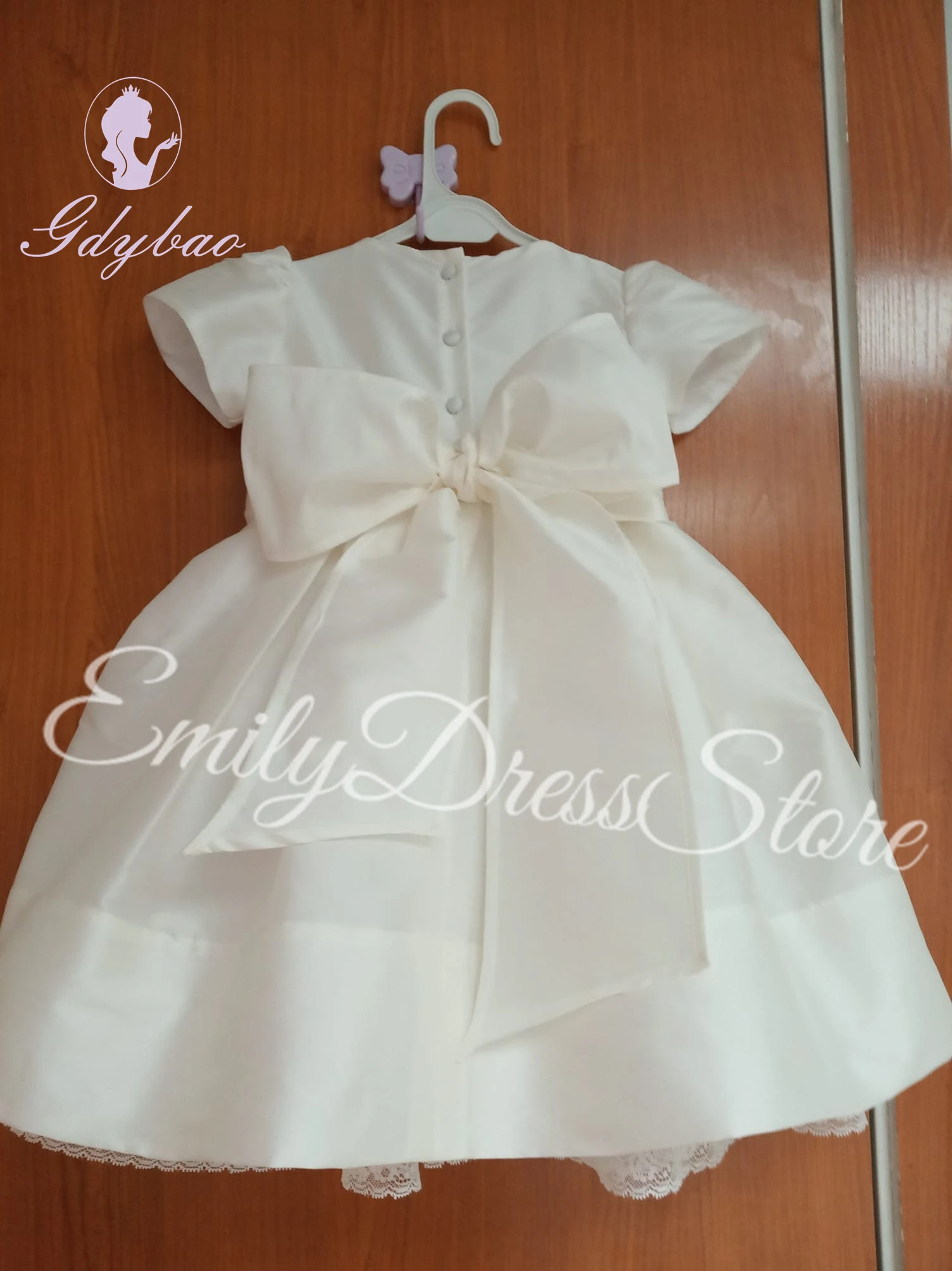 Customized Ivory Flower Girl Dress For Wedding Satin With Belt Puffy Short Sleeves ElegantKids Birthday First Communion Gown