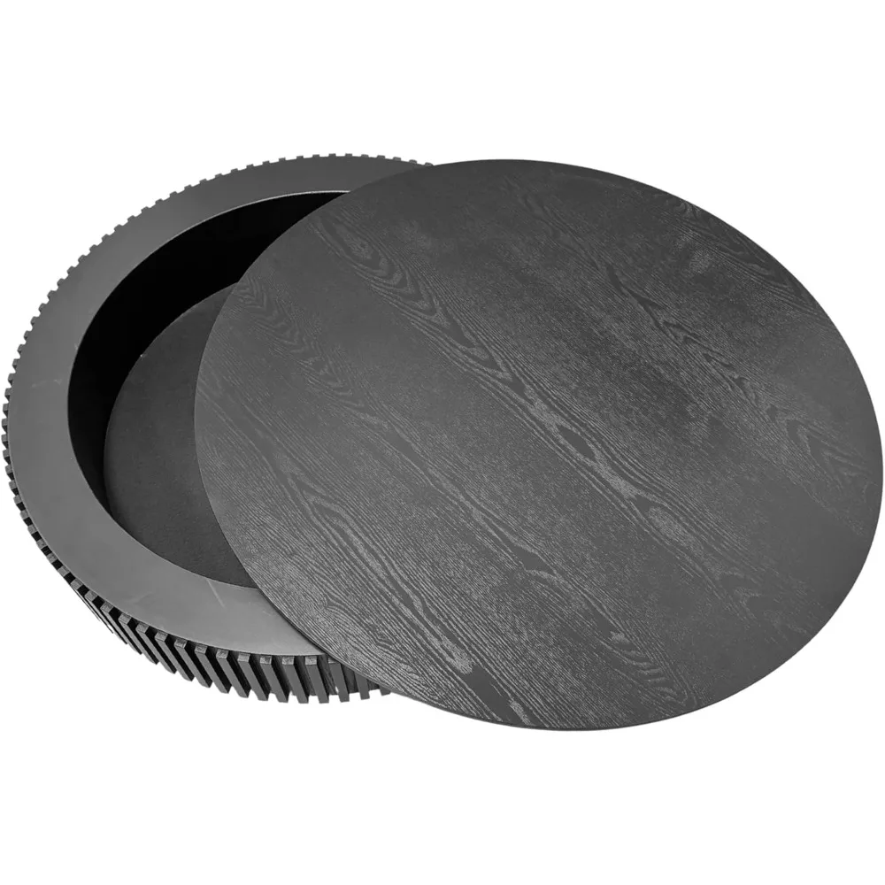 طاولة قهوة مستديرة على طراز المزرعة 39.37 مع مساحة تخزين لغرفة المعيشة والشقة والمكتب باللون الأسود #6