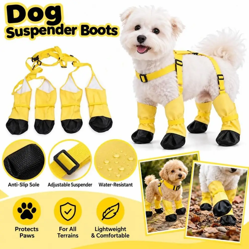 New Waterproof Dog Suspender Boots Anti-Slip Dirty-proof Dog Rain Boots Adjustable Fit Pet Paw Protector Pet Outdoor Walking