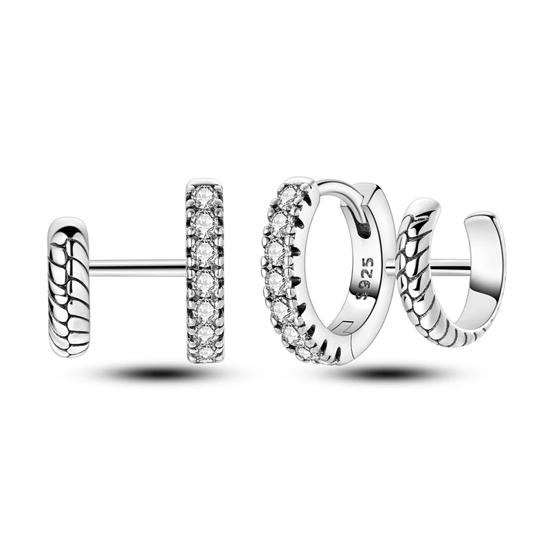 Ohrringe aus 925er-Sterlingsilber für Damen, funkelnder Doppelring, Schlangenknochen-Creolen für Jahrestag, Hochzeit, Schmuck, Geschenke