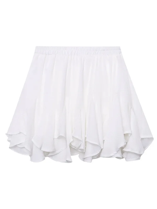 

Юбка-трапеция с высокой талией Нерегулярная уличная юбка-миди с рюшами из полиэфирного волокна Юбка с декоративной строчкой