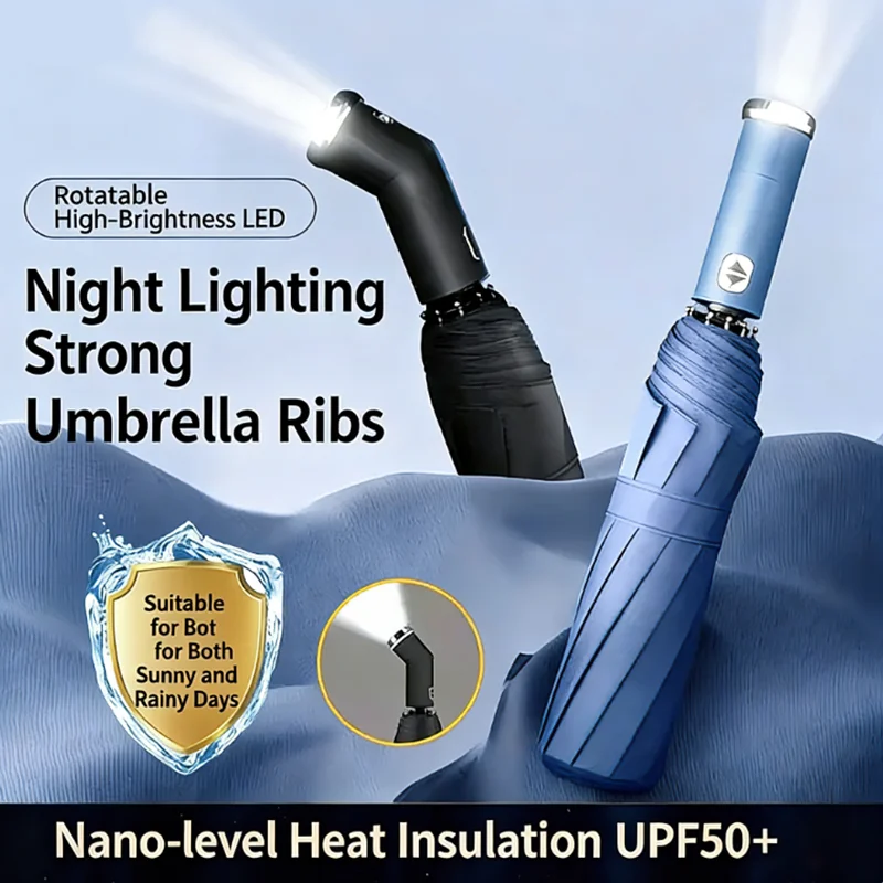 

New LED Flashlight Automatic Umbrella Dual-use Multifunctional Night Light Windproof And Sun Protection Folding Umbrella
