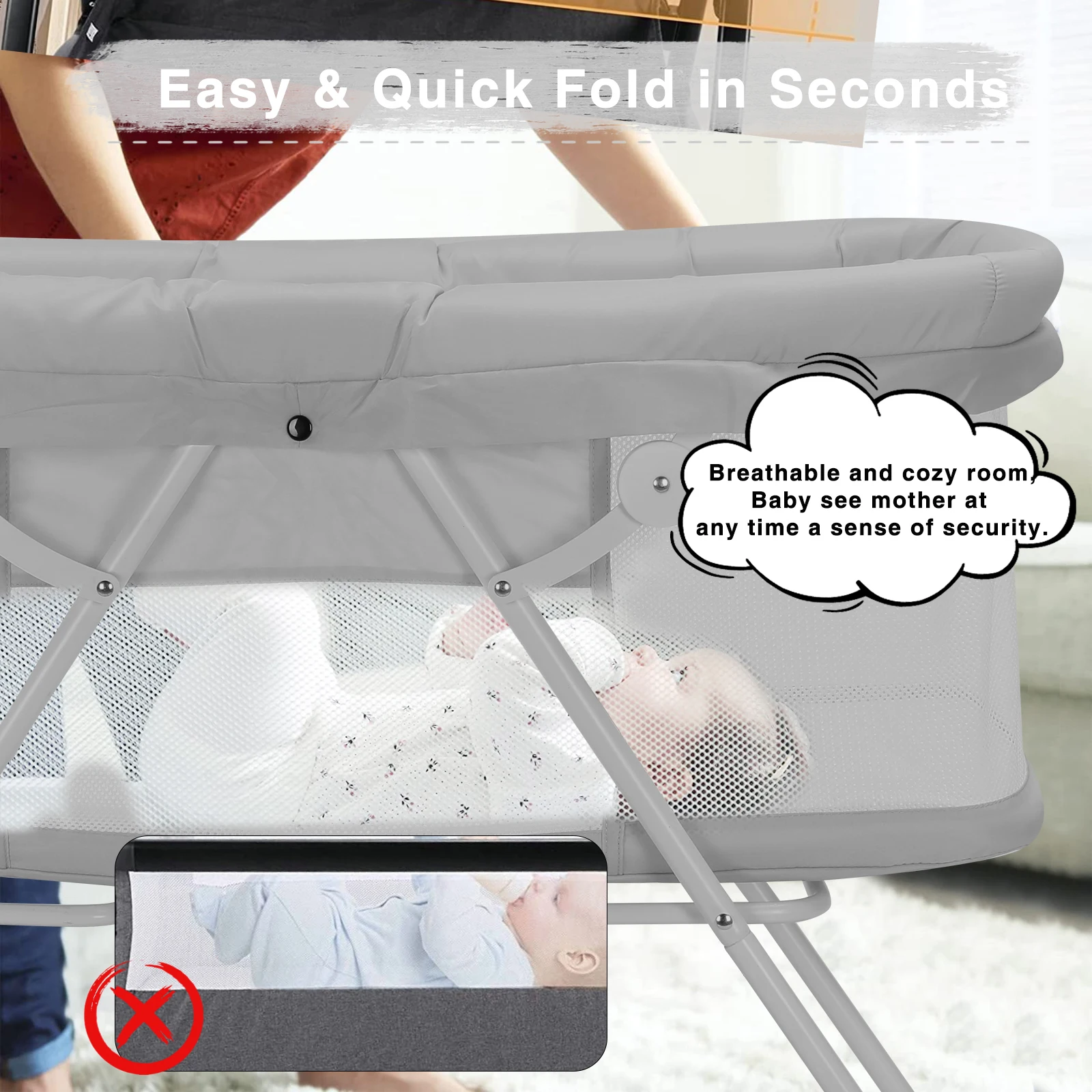 UBRAVOO Baby 2 in 1 Cribs and Cradles, Easy Folding Travel Cot with Mattress Multifunction Bedside Rocking for Newborn