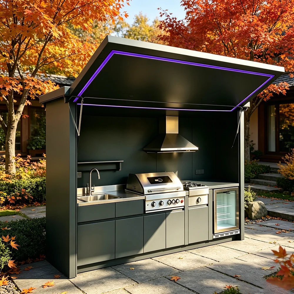 Heavy Duty Garden Outdoor Kitchen Cabinet, All Weather Full Complete Outdoor Cooking Station with Entire Kitchen Equipment