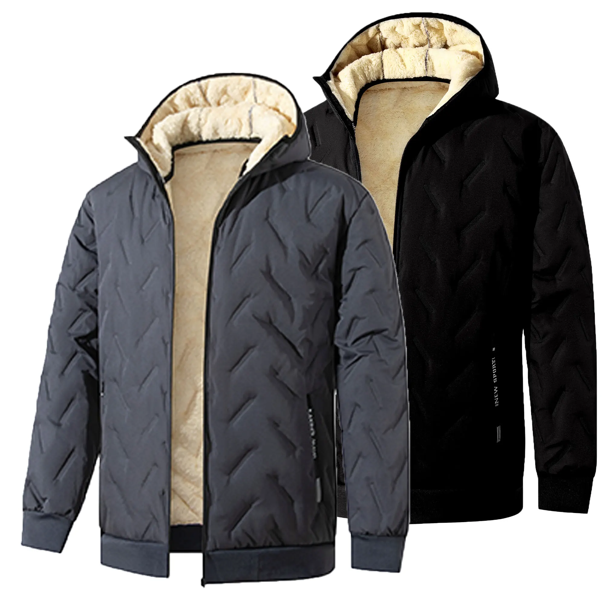 Winter Herren Fleece Baumwolljacke mit Kapuze Herren Windbreaker mit Kapuze Baumwolljacke Winterbekleidung Herren Winterjacke Arbeitskleidung – Detail 4