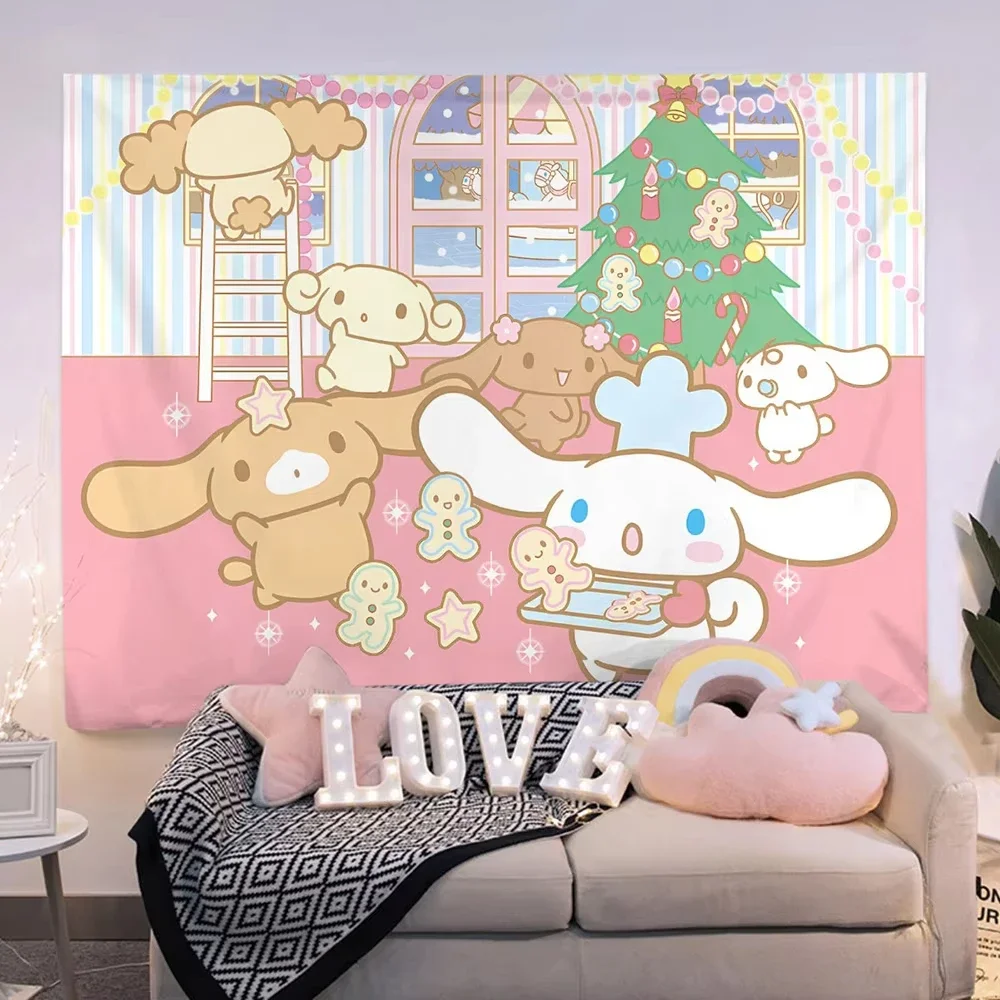 Wandteppich im Bohemian-Stil mit mehreren Sanrio-Charakteren, lebendig bedruckter Wandbehang, Hintergrunddekoration für Wohnzimmer, Schlafzimmer, Zuhause