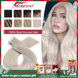 Moresoo Tape in Hair Extensions Balayage Remy Real Human Hair for Women Invisible Seamless PU Skin Weft Straight Hair Tape ins