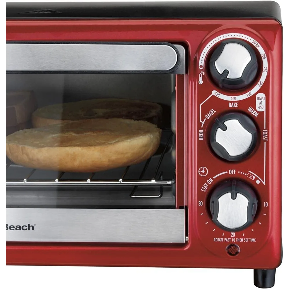 Red 4-Slice Torradeira Forno, Vermelho