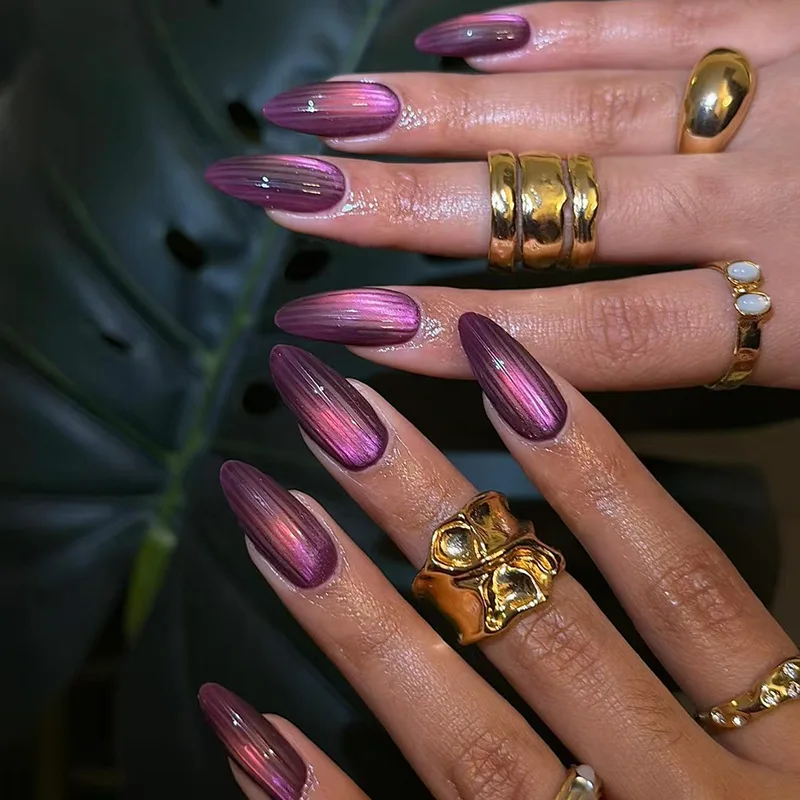 24Pcs Purple Y2K Press on Nails Star Diamond Designs Full Cover Fake Nails Long Coffin Acrylic False Nails for Women y2k Girls