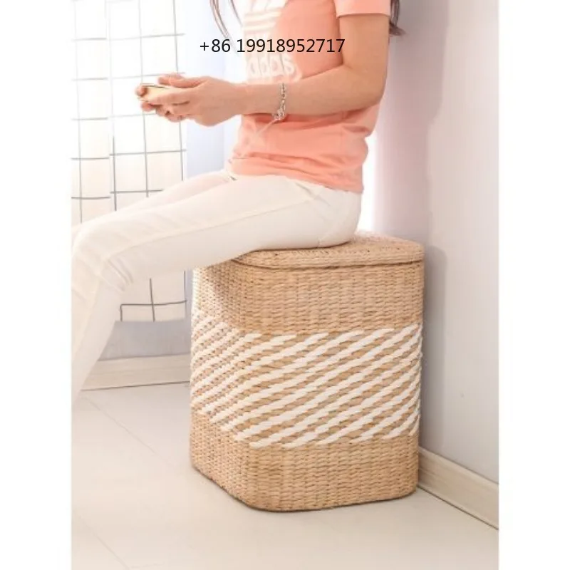 Rattan Storage stool homed Multi-functional shoe changing stool small box door imitation grass can sit foot chair furniture