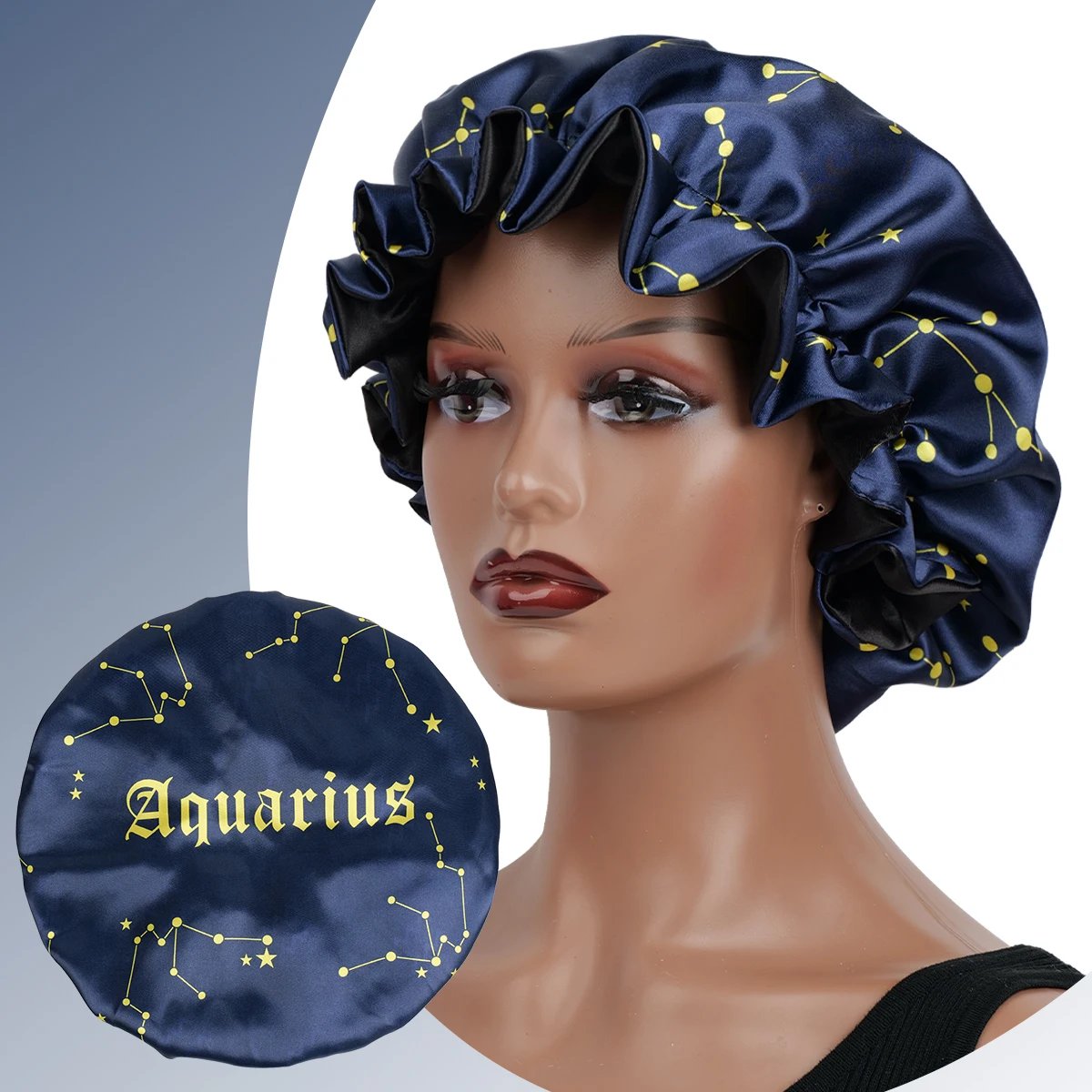 1PC Constellation Print Satin Sleep Bonnet with Wide Band Soft Wrap Comfortable Cap for Daily Use Makeup & Face Washing
