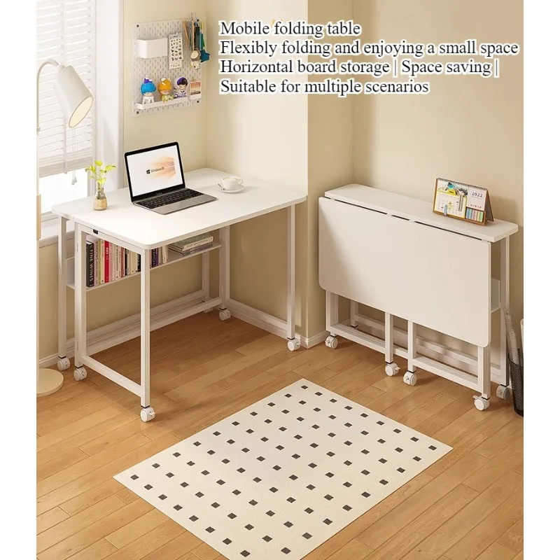 Folding study table, desk, student home bedroom, bookshelf, integrated office, computer desk, portable mobile bedside table