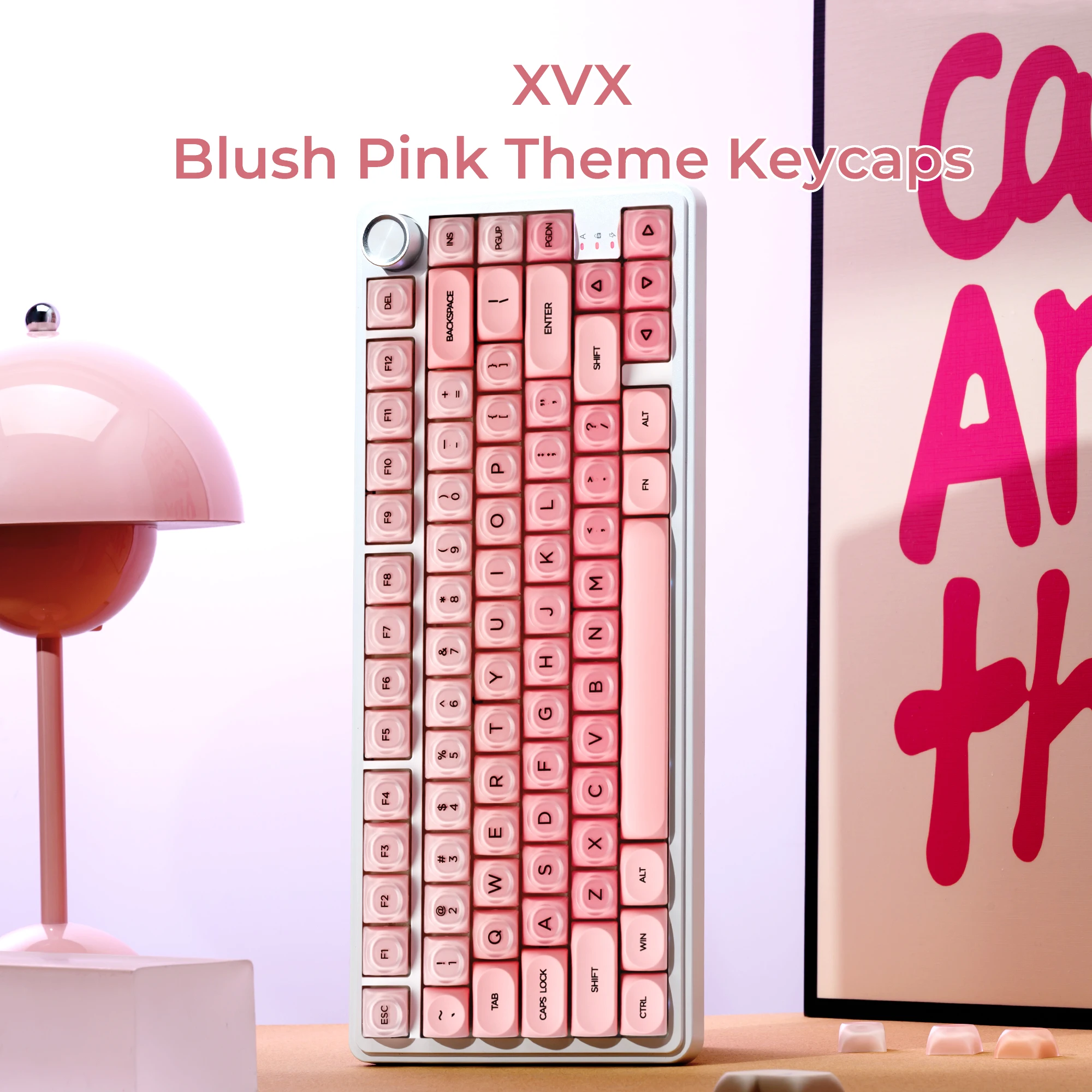 XVX غطاء مفاتيح وردي شفاف 132 مفتاح صبغ التسامي Pbt + PC HOA غطاء مفتاح الأساس للوحة المفاتيح الميكانيكية 75% أغطية المفاتيح