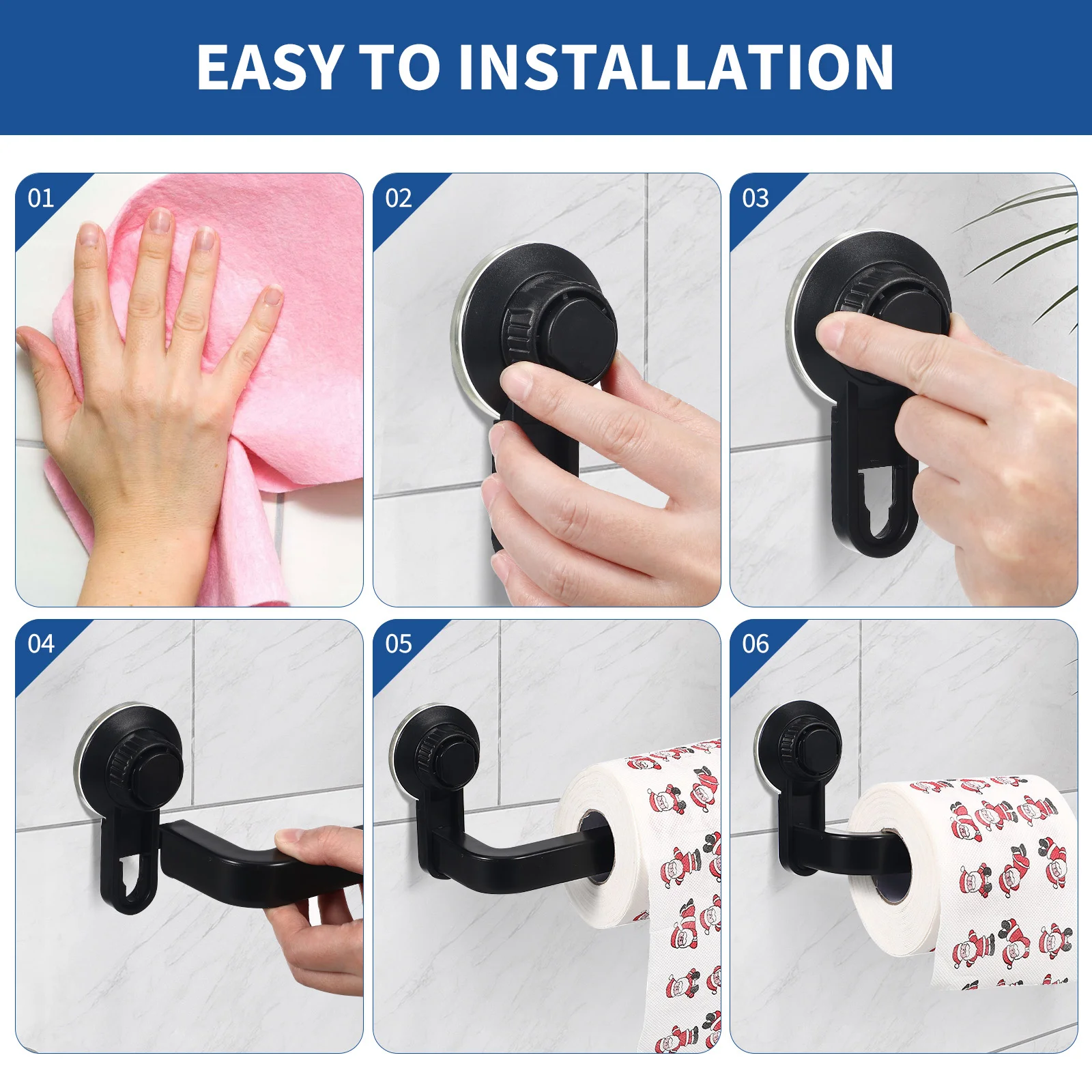 Suction Cup Towel Bar Sucker Roll Stand Toilet Paper Holder Ledge Plastic Hanger Black