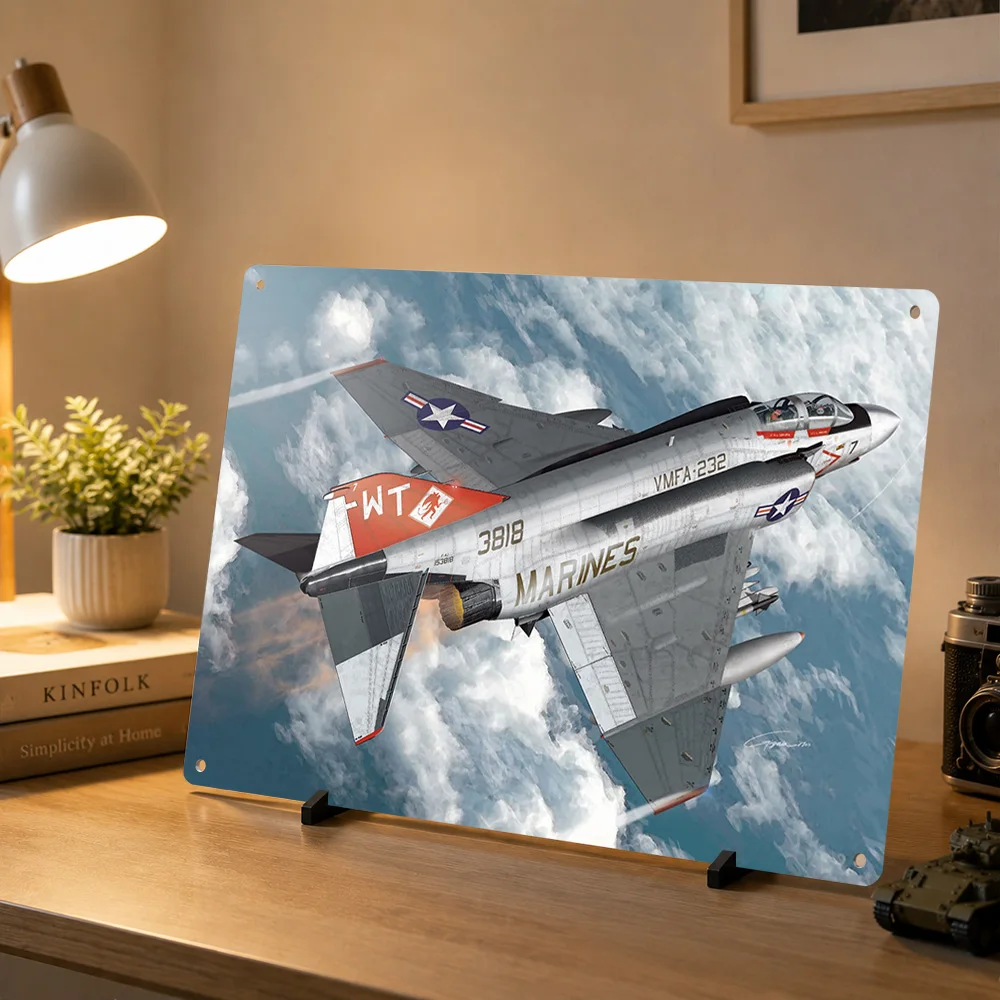 F4 Phantom 2 Fighter Jet 3D Texture Printed Poster Custom Vintage Metal Tin Plate Sign for Wall Art Home Decorations Living Room