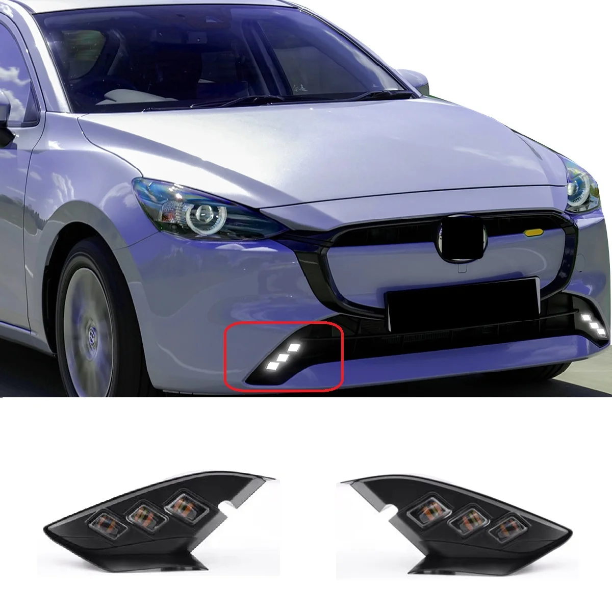 

LED Front Bumper Day Light Fog Light Foglight for Mazda 2 2023 2024