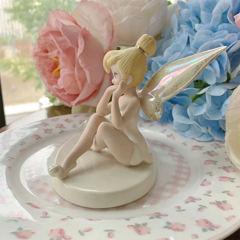 Disney Tinker Bell Action Figure Toys Tinker Bell Gemstone Ceramics Anime Figures Collection Kids Gifts