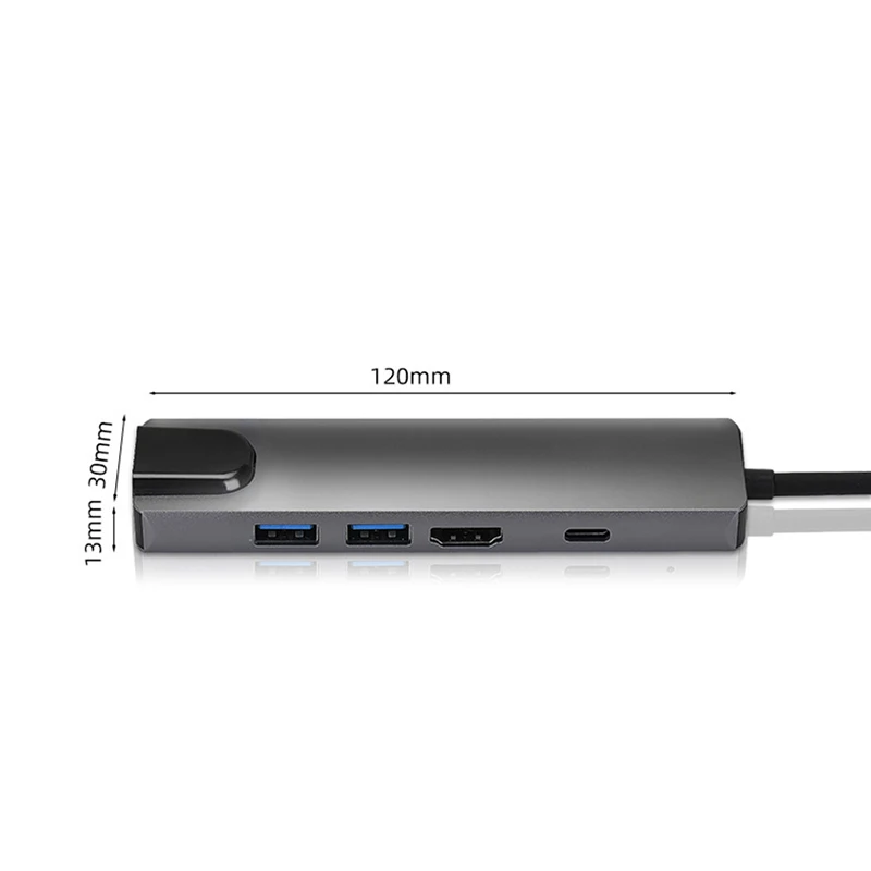 5 In 1 Type-C To USB 3.0 4K HDMI-compatible RJ45 USB 3.0 PD Charge Type-C Smart Dock Hub, Dual USB HUB Type-C Hub Splitter