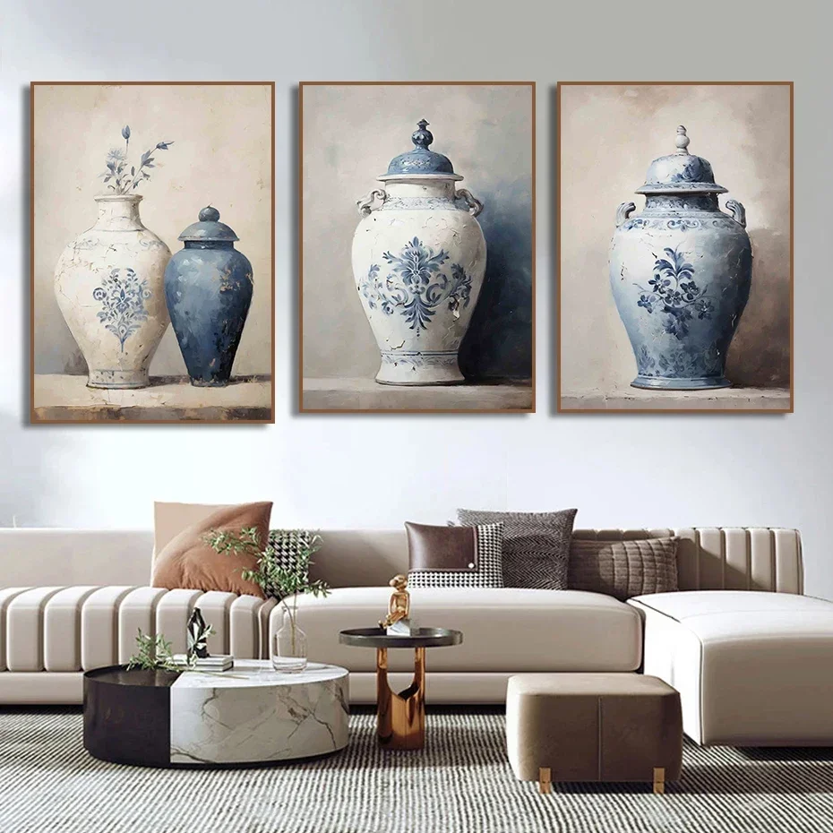1pc frameless Canvas Painting Countryside Cottage Flowers in Cans Perfume Bottles Porcelain Poster French Shopfronts Canvas Pain