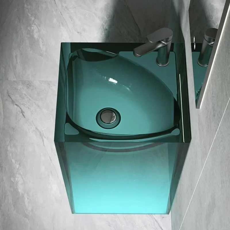 عمود راتينج شفاف فاخر، حوض غسيل متكامل من الأرض إلى السقف، حوض غسيل من نوع عمود الحمام المنزلي في الفندق