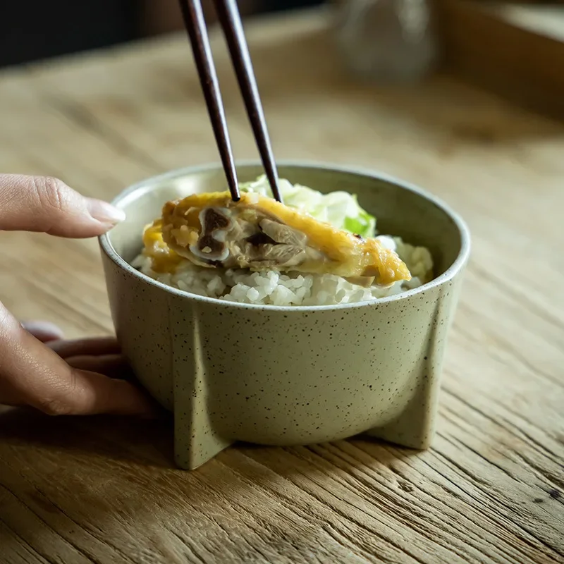 

Japanese Retro Rice Creative Personality Design Ceramic Drinking Porridge Household Breakfast Cereal Bowl Wholesale Micro-flaws