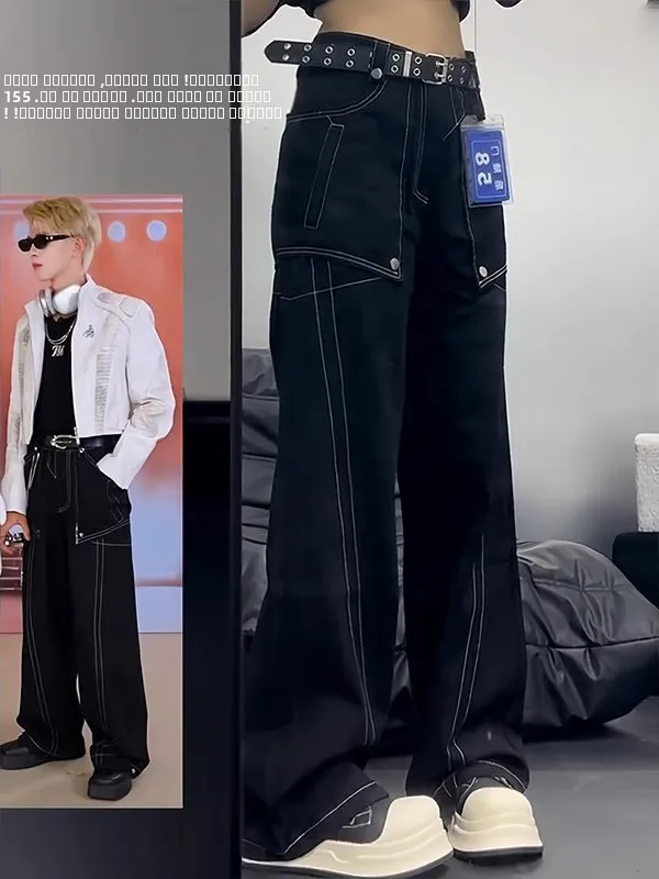 

Джинсы в американском уличном стиле: модные мужские и женские прямые свободные брюки в стиле хип-хоп с широкими штанинами, рабочие брюки со средней посадкой, длинные штаны