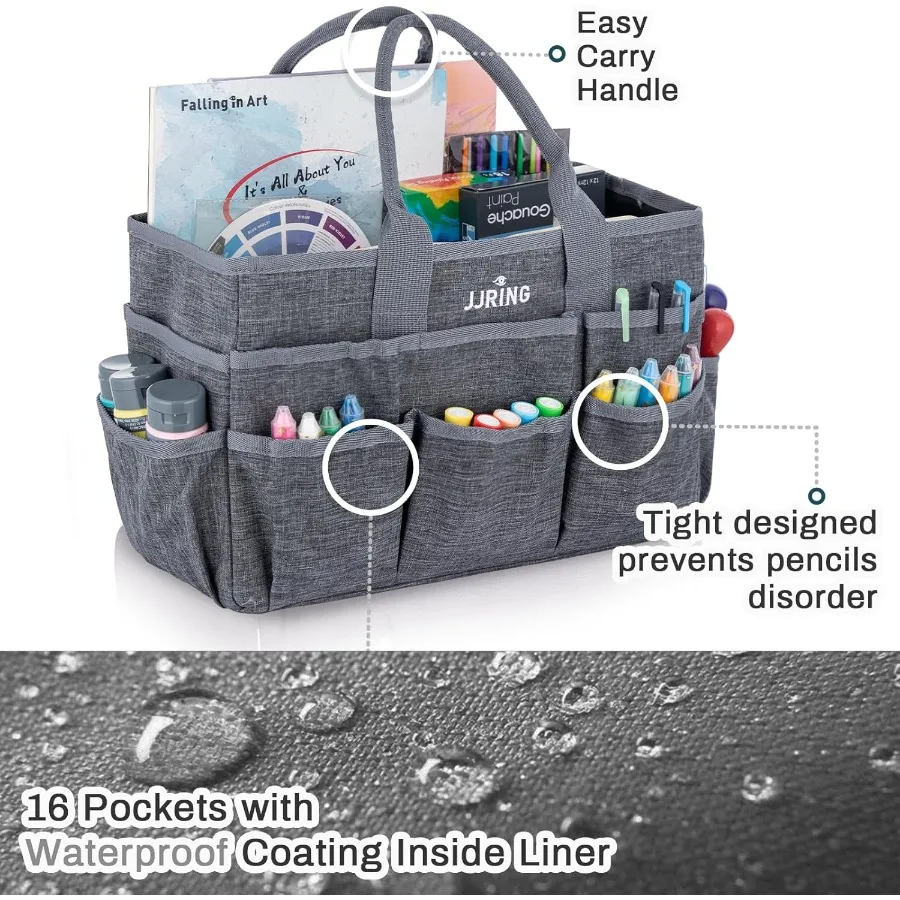 JJRING Craft Tote Bag Organizador para almacenamiento de arte en gris con múltiples bolsillos Ideal para álbumes de recortes Suministros médicos y de oficina